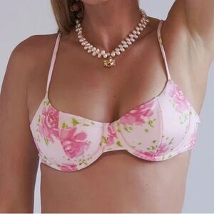 Frankie's Bikinis Pink Floral Underwire Bikini Top